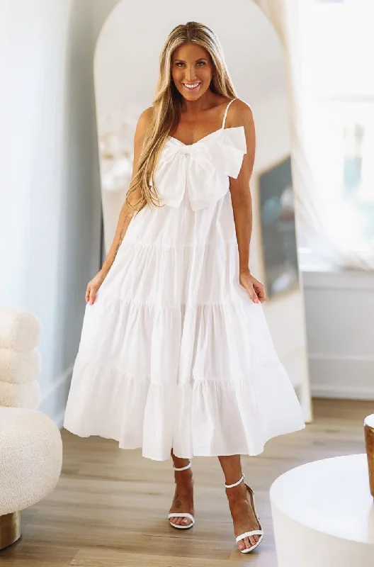 Cutie Bow Midi Dress - White