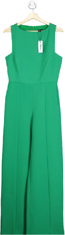 Karen Millen Green Stretch Crepe Colour Block Panelled Tailored Wide Leg Jumpsuit UK 10