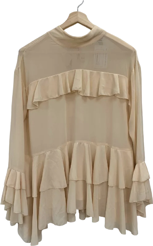 River Island Cream Sheer Ruffled Blouse UK 6