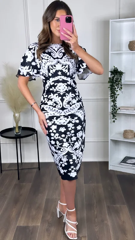 Ruthie Black and White Midi Dress