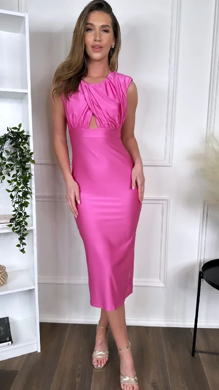 Starla Pink Ruched Cut Out Midi Dress