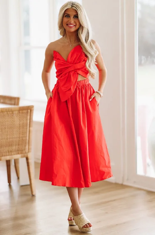 Sweet Cherry Midi Dress - Red