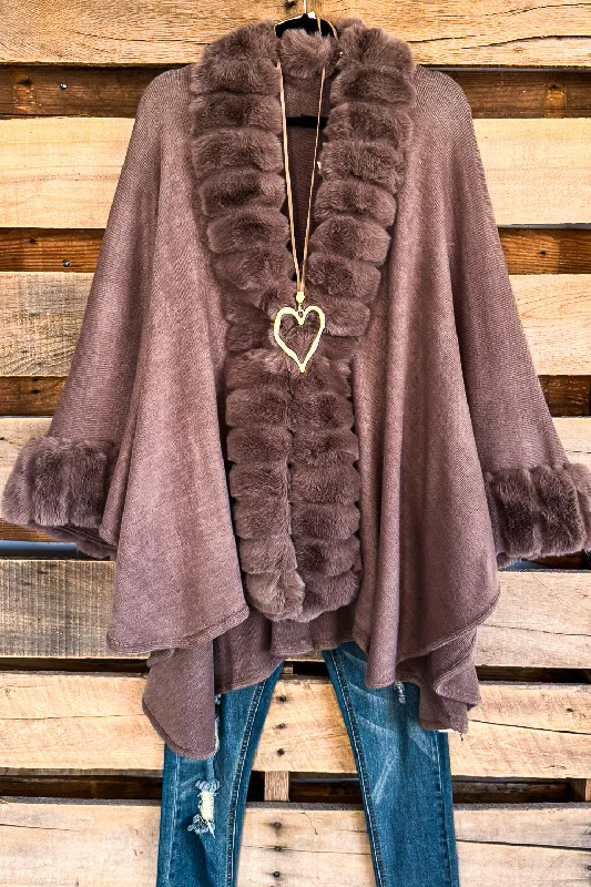 All The Time Faux Fur Poncho - Mocha