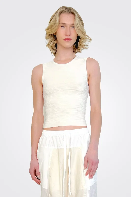 Broken Stitch Cropped Muscle Tee - Sand