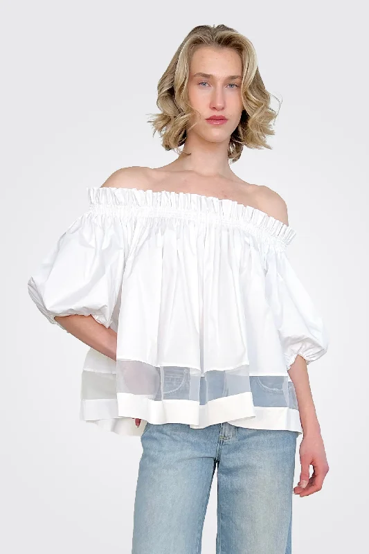 Off Shoulder Puff Sleeve Blouse - White