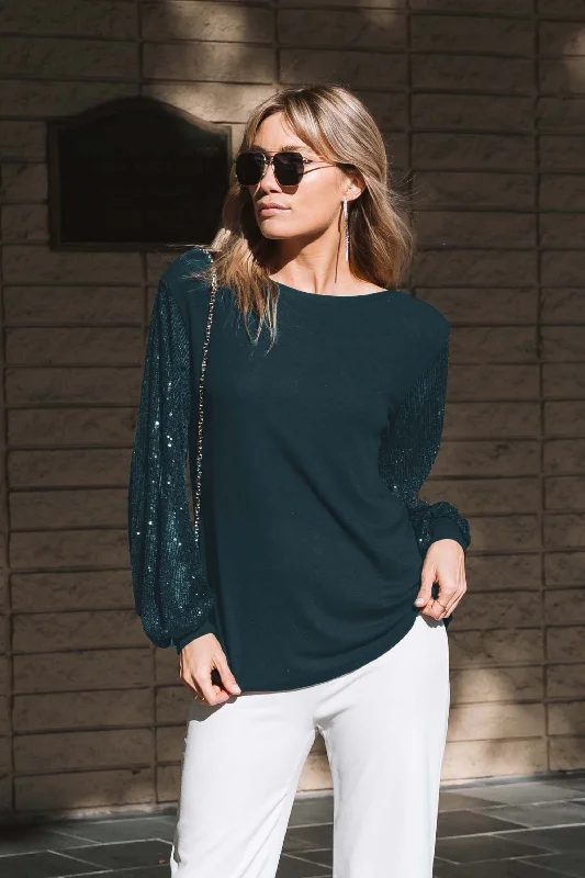 Sequin Contrast Sleeve Top