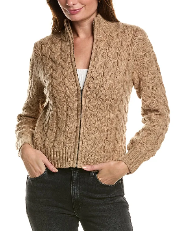 Forte Cashmere Cable Zip Mock Wool & Cashmere-Blend Cardigan