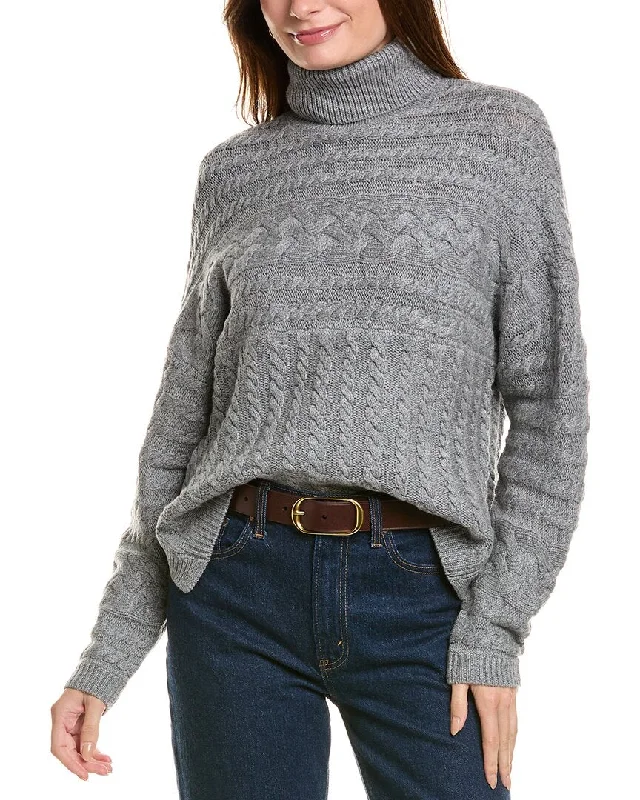 Forte Cashmere Luxe Cable Turtleneck Wool & Cashmere-Blend Sweater