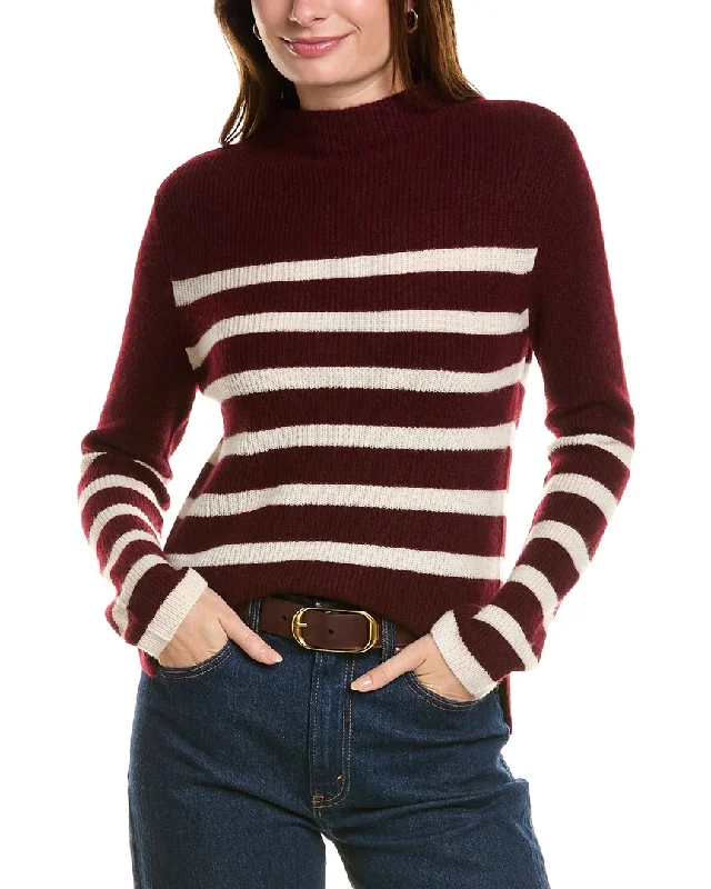 Forte Cashmere Stripe Funnel Neck Cashmere Sweater