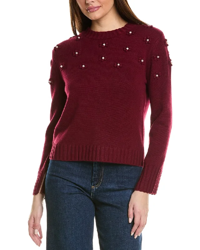 Hannah Rose Pearl Bobble Cluster Wool & Cashmere-Blend Sweater