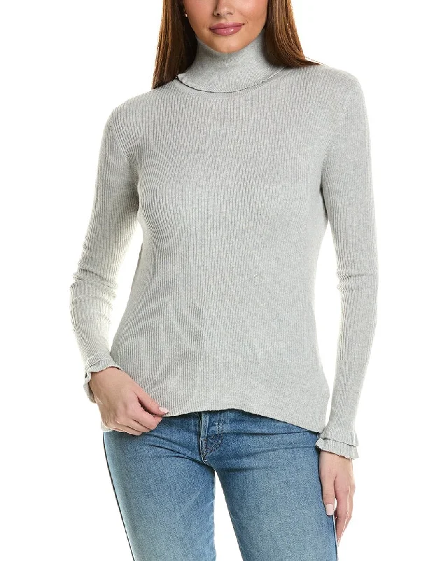 Hannah Rose Rib Ruffle Turtleneck Cashmere-Blend Sweater