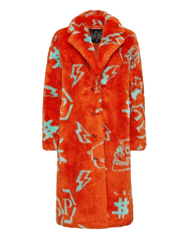 Eco fur Long Coat Monogram