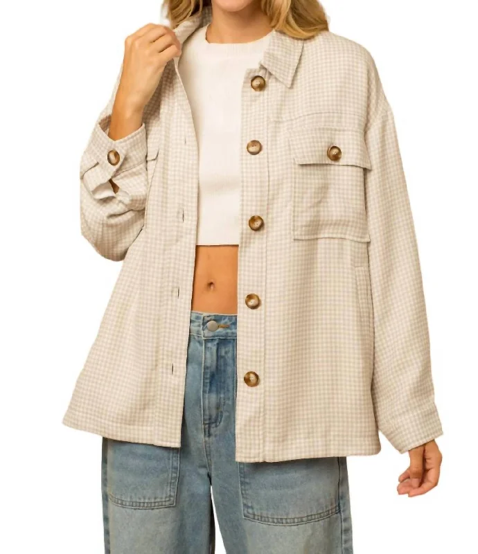 Jenni Oversized Jacket In White-Taupe Gingham