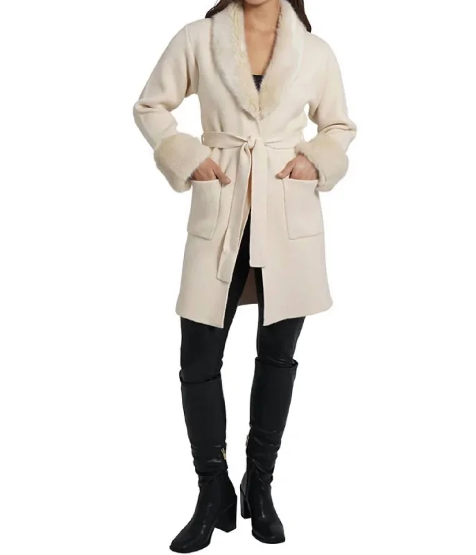 Shannon Fur Trim Cardigan In Beige