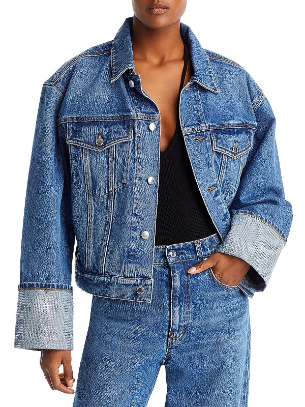 Womens Embellished Denim Trucker Jacket