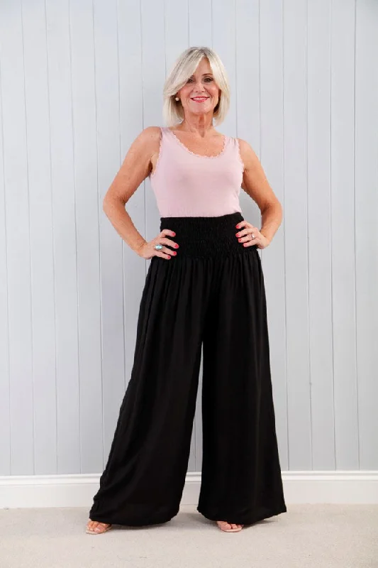 Ruched Waist Palazzo Pants Black