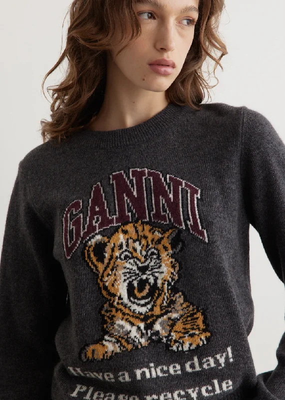 Graphic Wool Mix Tiger Crewneck