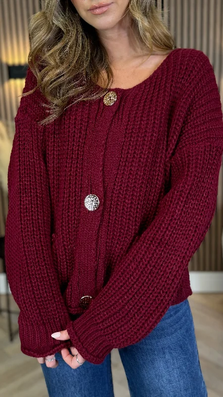 Quentin Burgundy Chunky Knit Cardigan