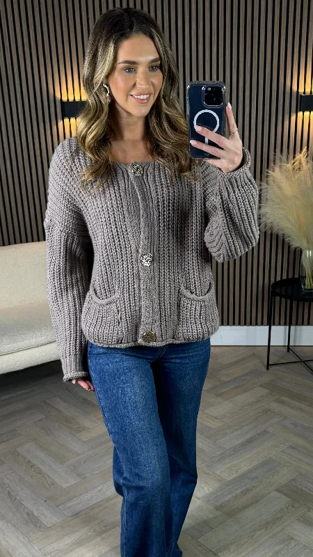 Quentin Taupe Chunky Knit Cardigan